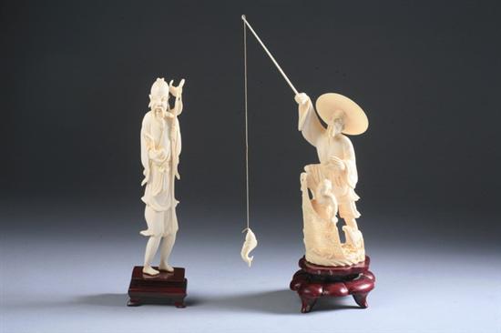 Appraisal: TWO CHINESE IVORY FIGURES OF FISHERMEN - in high in