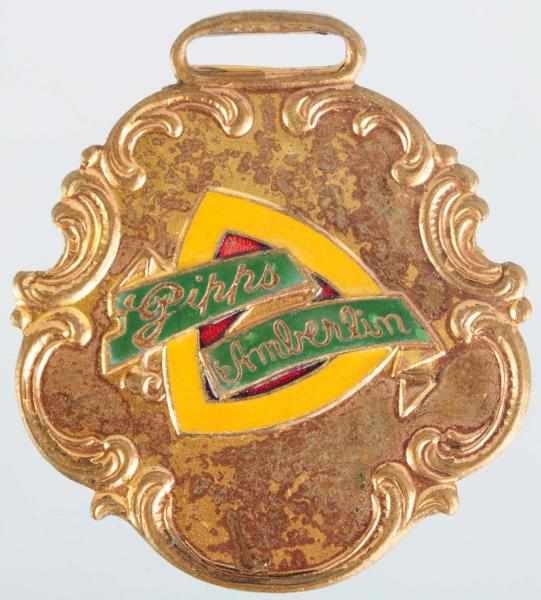 Appraisal: Gipps Amberlin Beer Fob Nice porcelain enameled insert Some tarnishing