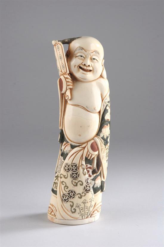 Appraisal: JAPANESE IVORY OKIMONO OF HOTEI th century Signed Holding a