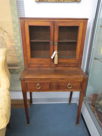 Appraisal: French Secretary Bookcase fold out top reveals tooled leather writing