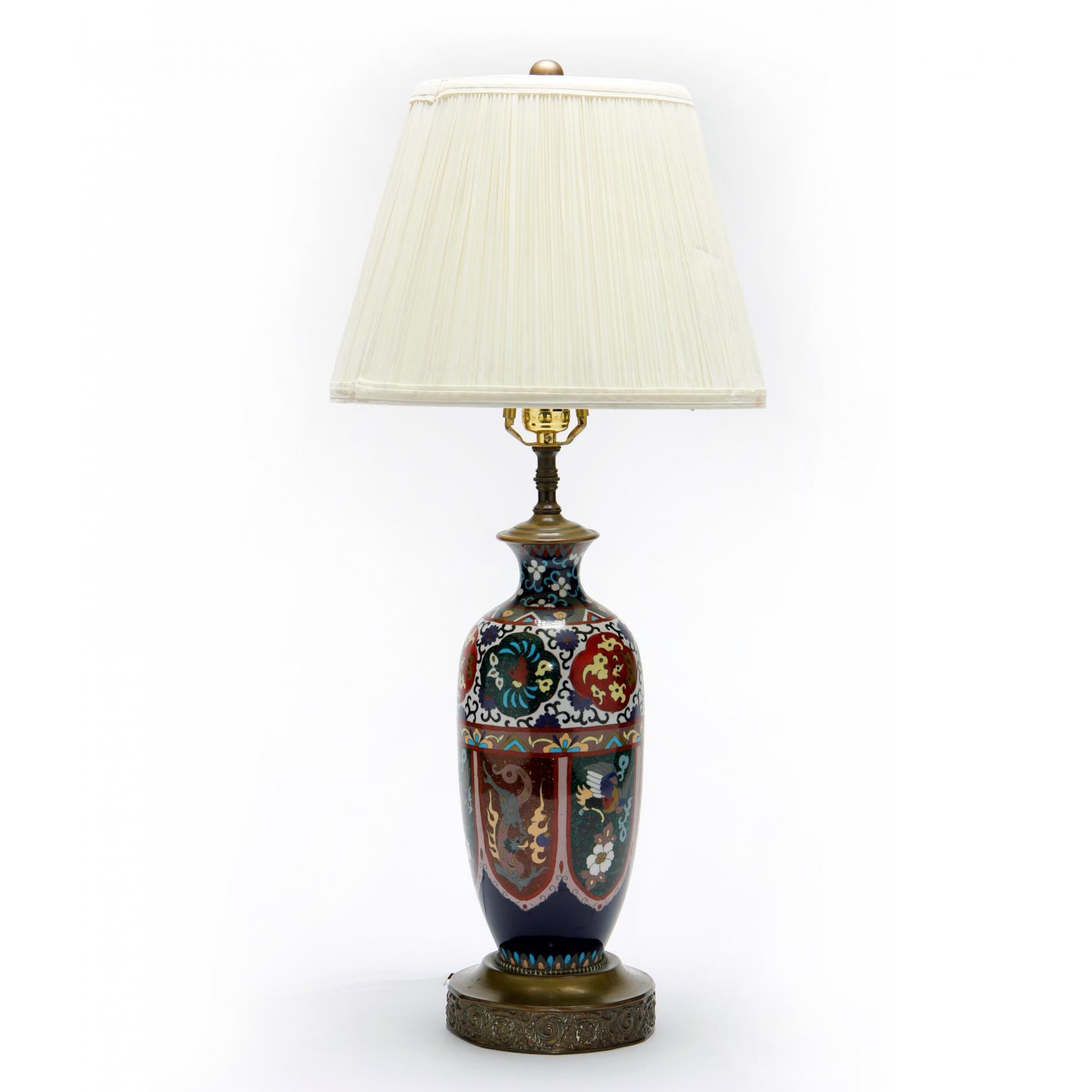 Appraisal: Vintage Cloisonne Table Lamp mid th century metallic enamels with