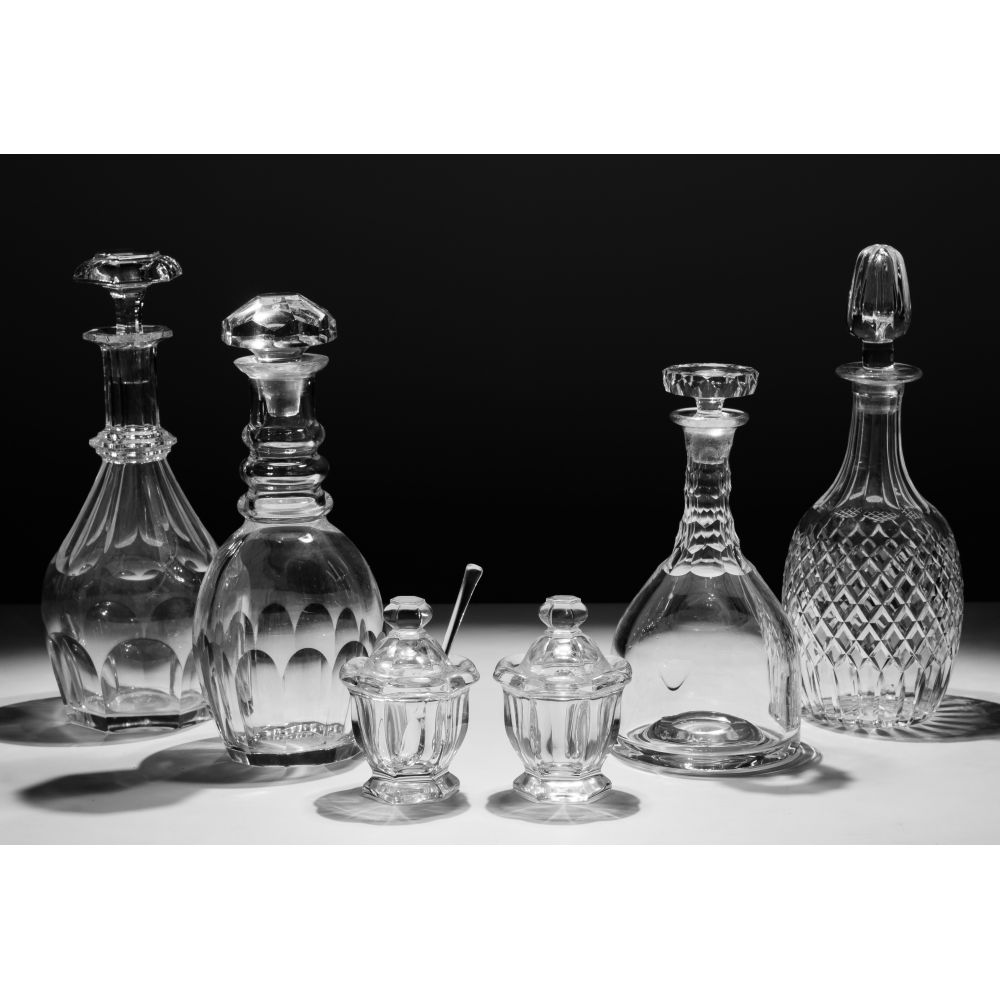 Appraisal: CRYSTAL DECANTER ASSORTMENT items including Baccarat Harcourt decanter Baccarat pair