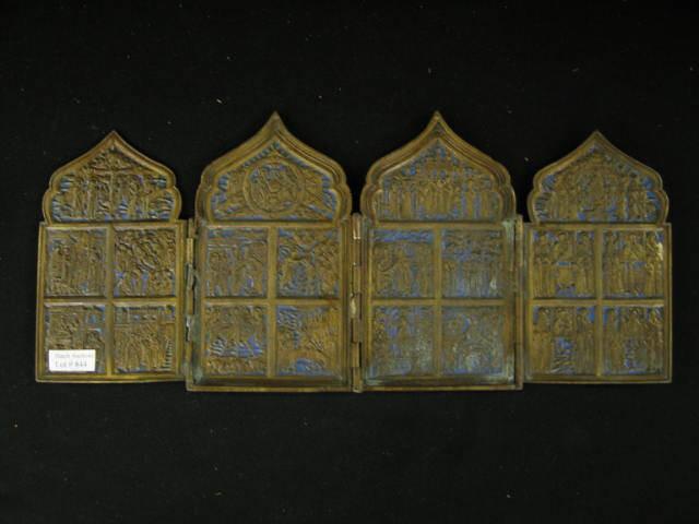 Appraisal: Russian th Century Folding Travel Icon enameled brass or bronze