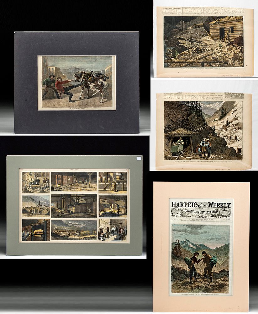 Appraisal: Antique Harper's Weekly Woodblock Engravings - Mining A lot of