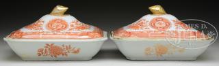 Appraisal: PAIR OF ORANGE FITZHUGH COVERED VEGETABLE DISHES th century China