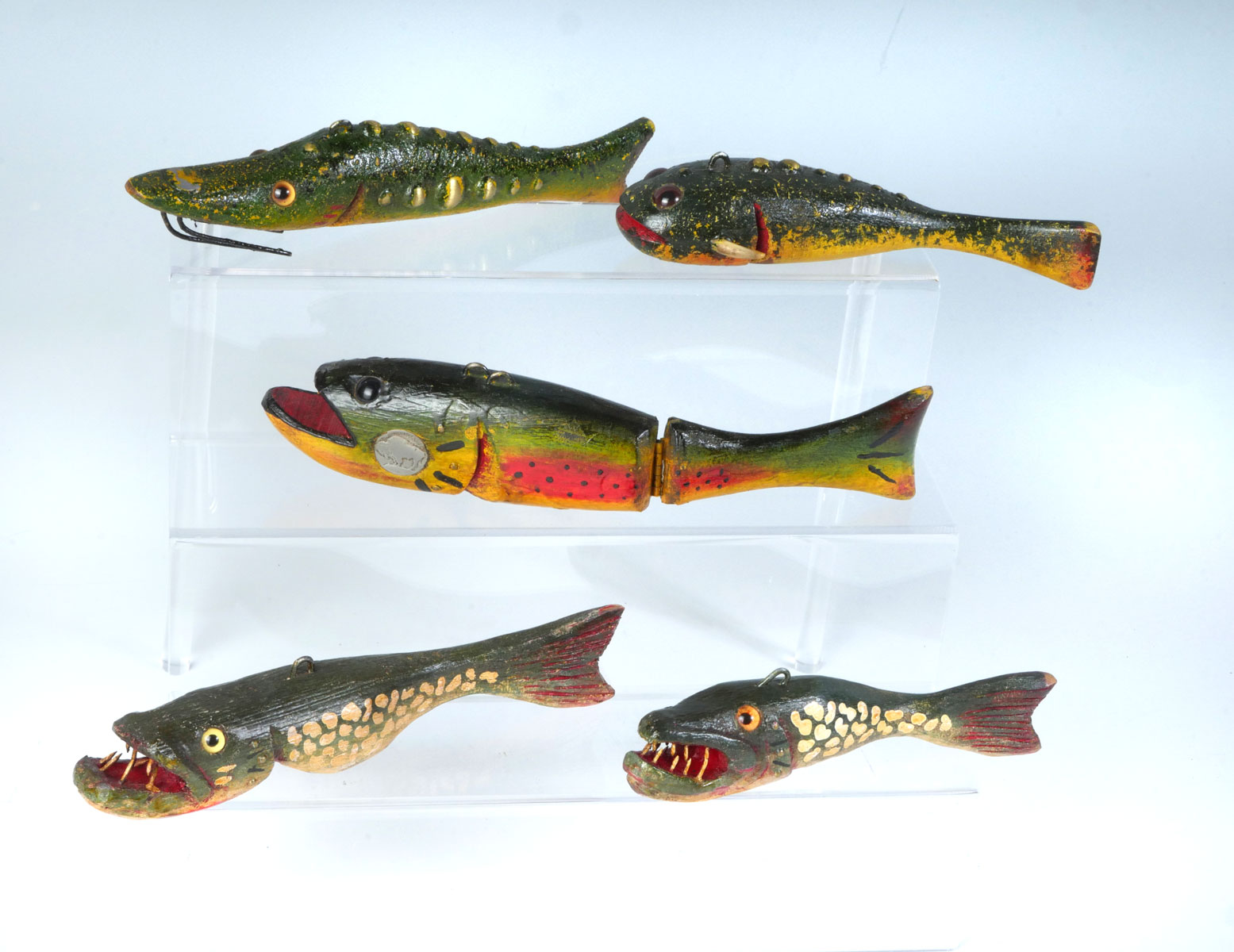 Appraisal: FIVE DULUTH FISH DECOY COMPANY FISH DECOYS Pike Type Decoy