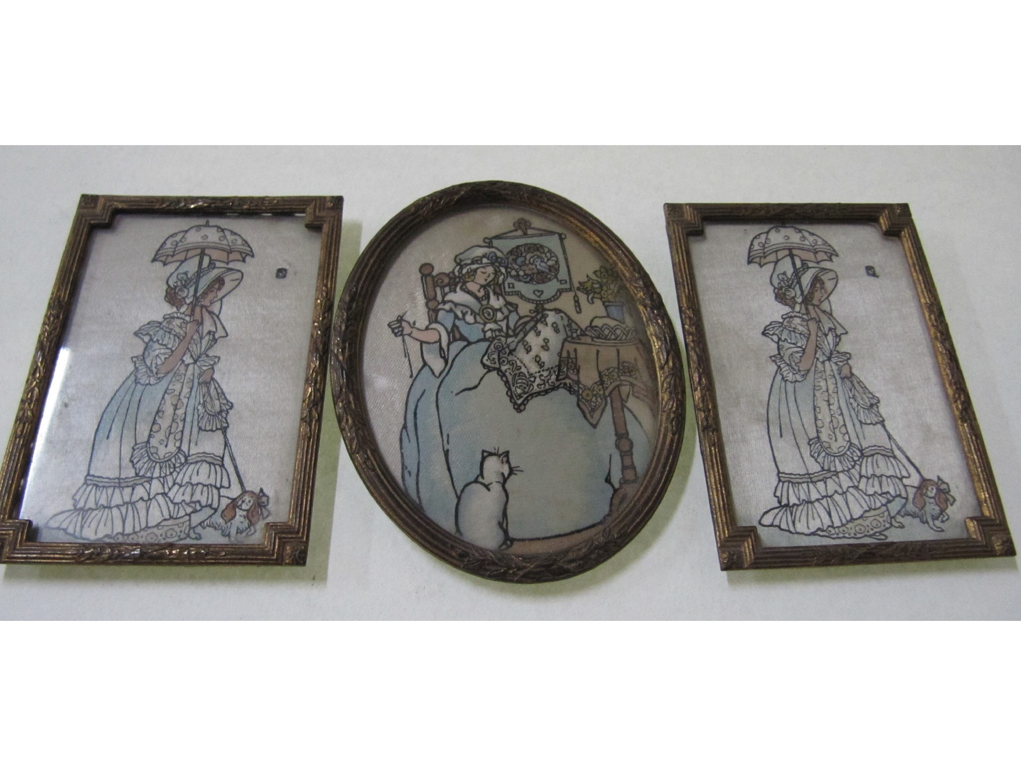 Appraisal: A lot comprising three framed miniatures - crinoline ladies