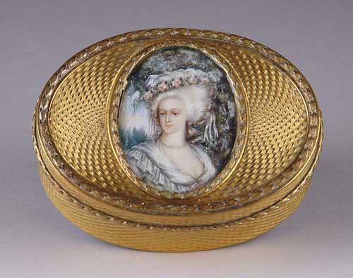 Appraisal: FINE BRASS OVAL TRINKET BOX WITH IVORY MINIATURE OF LADY