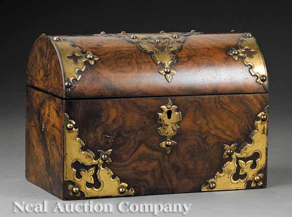 Appraisal: An Antique English Brass-Mounted Burl Walnut Tea Caddy mid- th