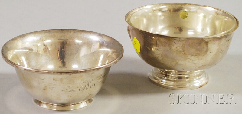 Appraisal: Two Small Paul Revere Reproduction Footed Sterling Bowls one Reed