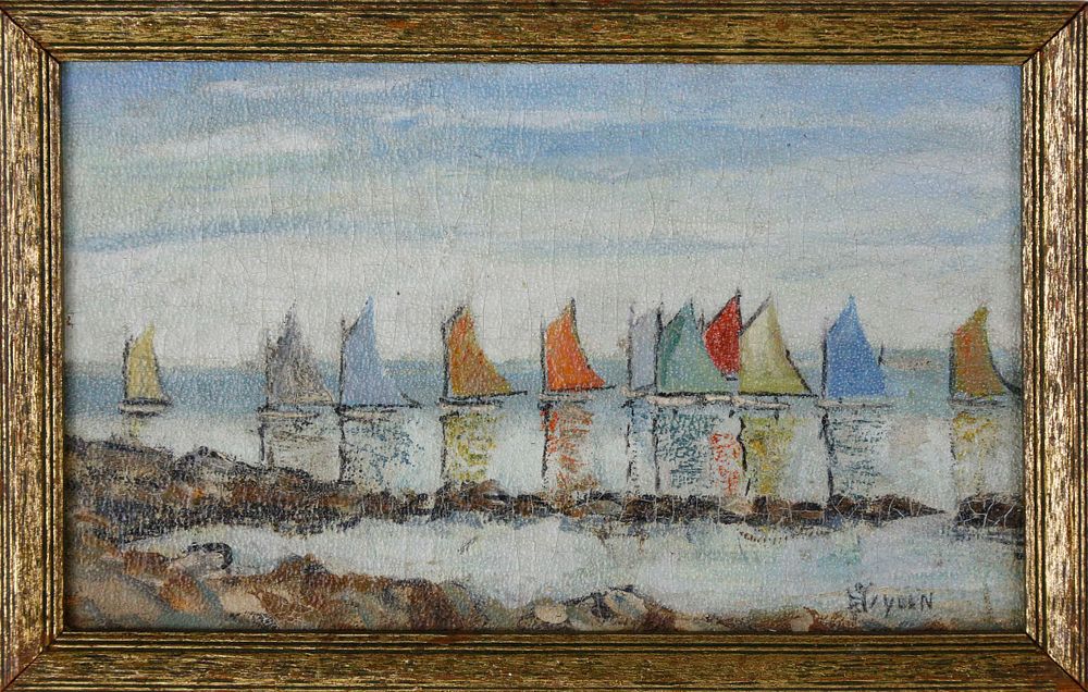 Appraisal: Loring Hayden Oil on Board Rainbow Fleet Rounding the Jetties