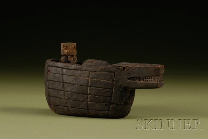 Appraisal: Pre-Columbian Carved Wood Boat with Human Passenger Peru Chancay c