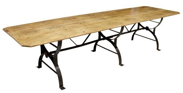 Appraisal: Large rustic dining table late th c waxed pine tabletop