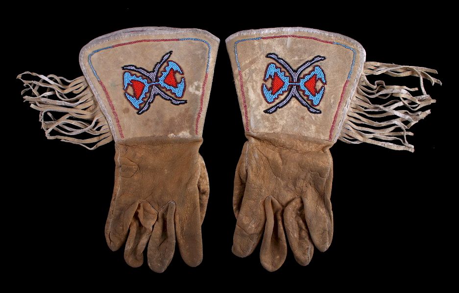 Appraisal: Blackfeet Beaded Gauntlet Gloves c 's The lot features a