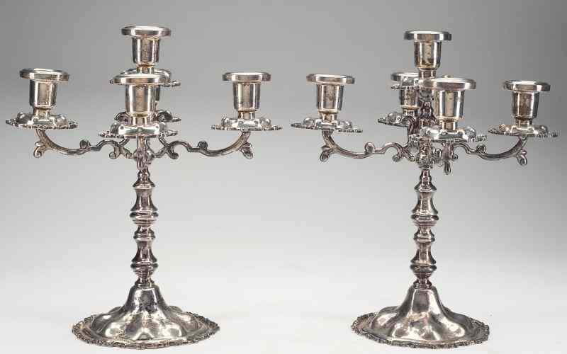 Appraisal: JLR Pair of Mexican Sterling Candelabramade by Juventino Lopez Reyes