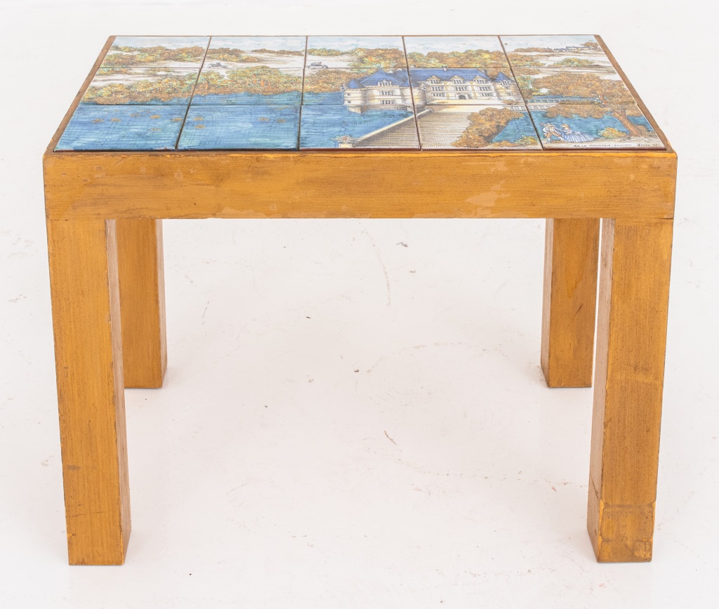 Appraisal: MORINERIE-JULLIEN FAIENCE TILE TABLE S B de la Morinerie and