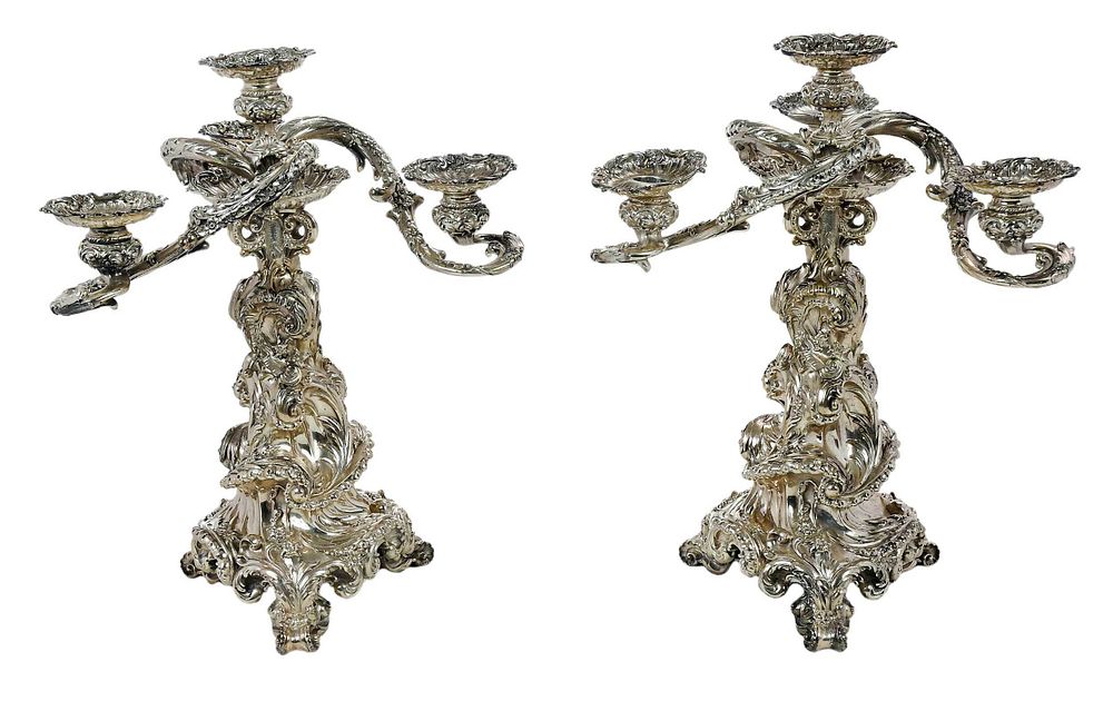 Appraisal: Impressive Pair of Whiting Sterling Ornate Candelabra American th century