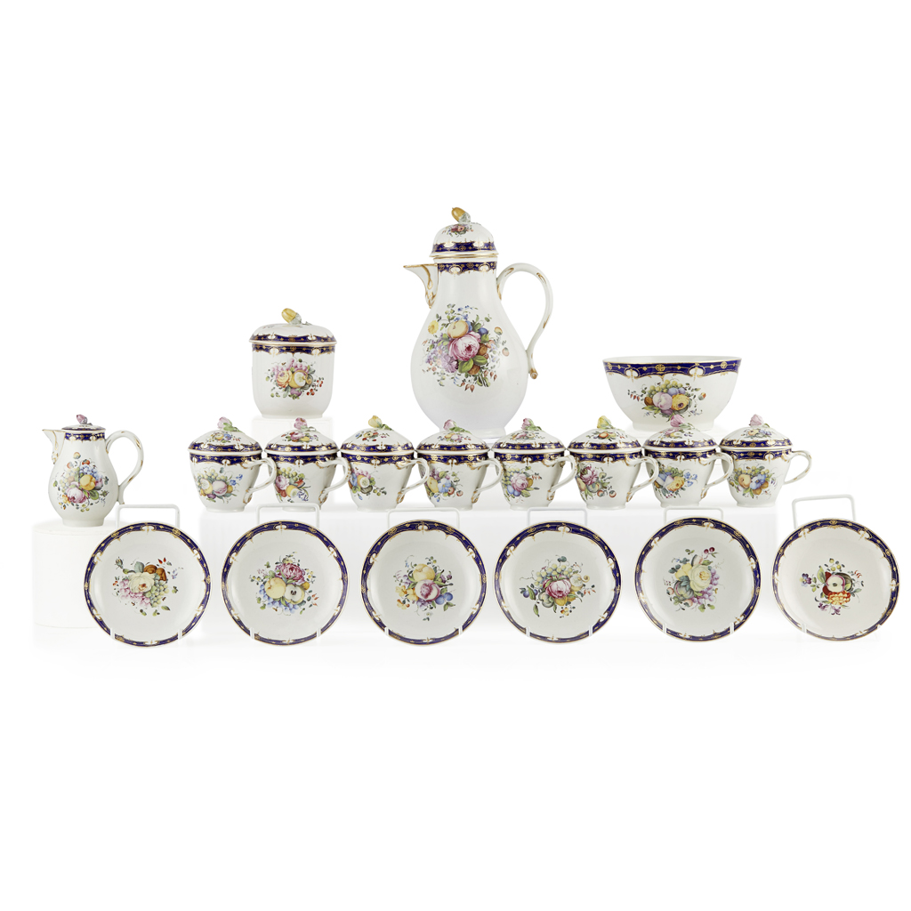 Appraisal: THE HAGUE-DECORATED TOURNAI PORCELAIN PART CHOCOLATE SERVICE LATE TH CENTURY