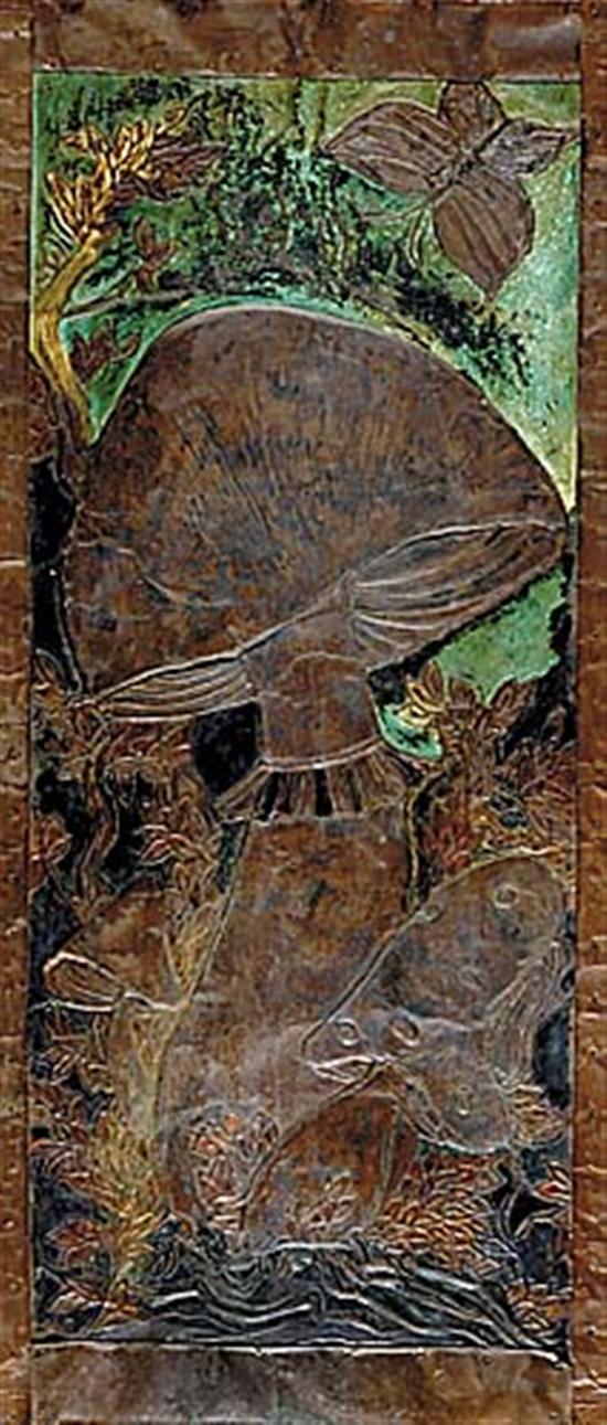 Appraisal: Arts Crafts pressed copper panel circa rectangular panel decorated with