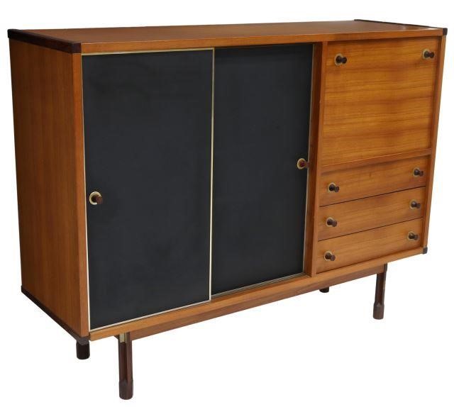 Appraisal: Italian mid-century modern teak bookcase cabinet c s having two