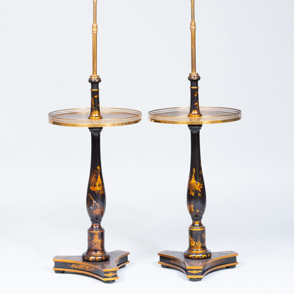 Appraisal: Two Regency Style Black Painted and Parcel-Gilt Floor Lamps of