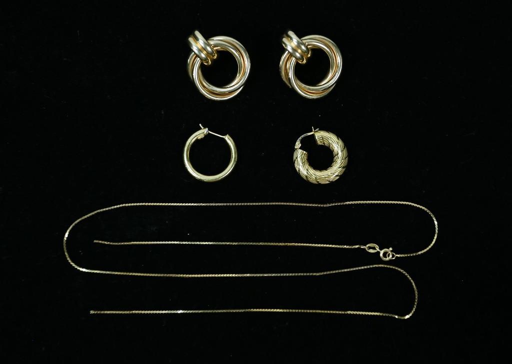 Appraisal: k gold earrings marked to the interior k gold chain