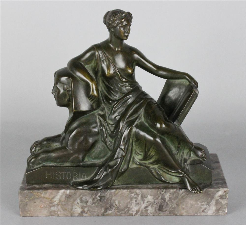 Appraisal: NEOCLASSICAL BRONZE OF HISTORIA on marble base incised M Valentin