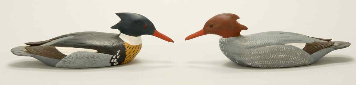 Appraisal: PAIR OF MINIATURE RED-BREASTED MERGANSERS By Paul W Carson Glass