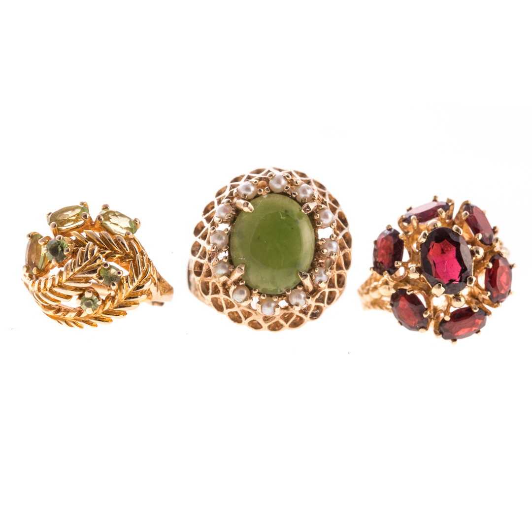 Appraisal: A Trio of Lady's Gemstone Rings in K K yellow