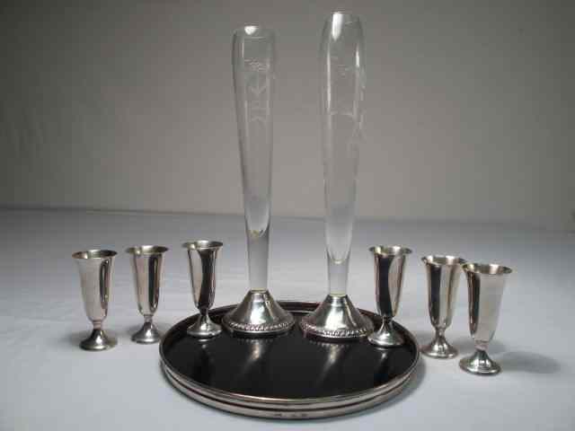 Appraisal: Lot of Sterling silver cordials crystal and sterling flutes and