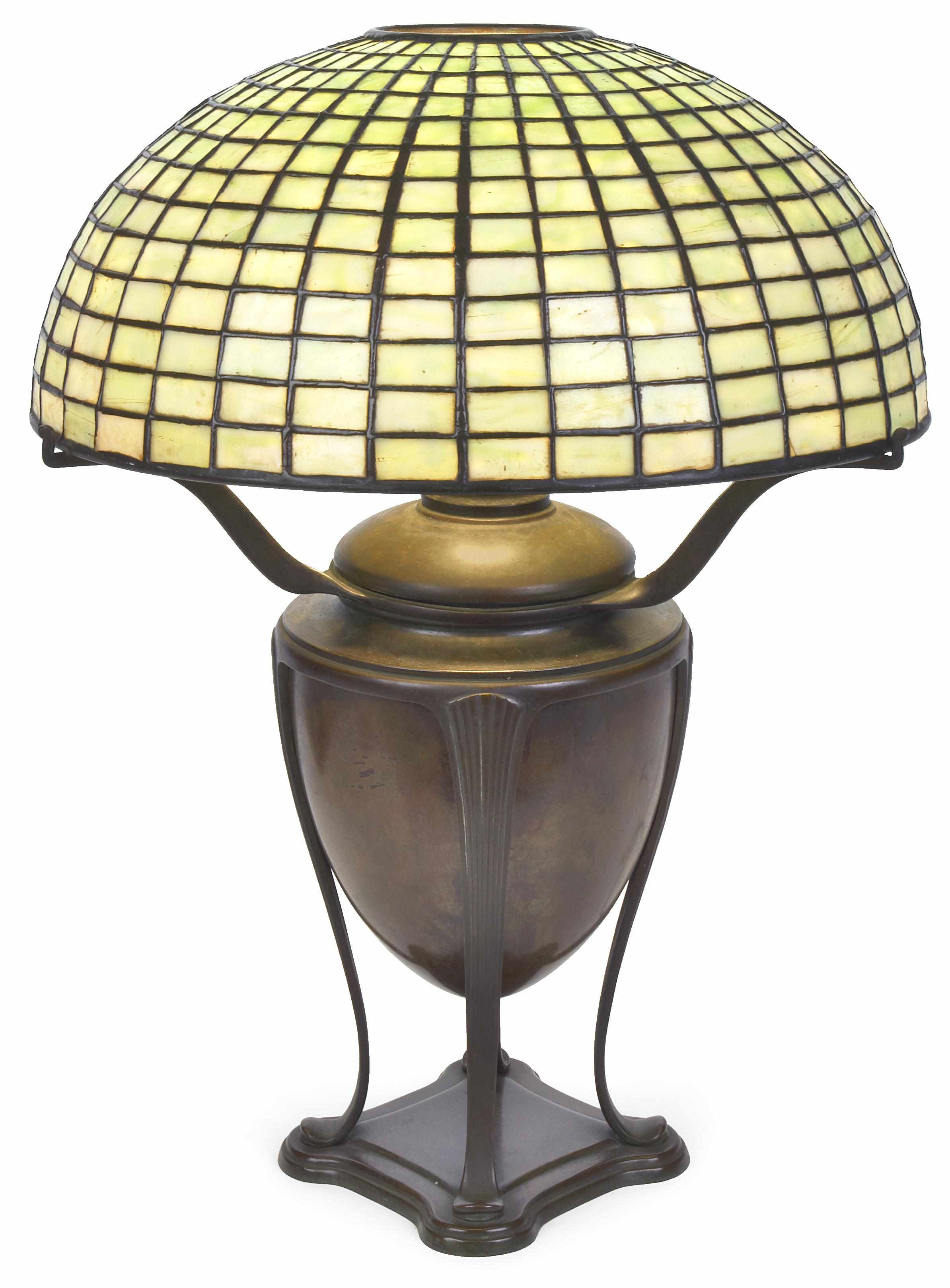 Appraisal: A Tiffany Studios Favrile glass and patinated bronze Geometric lamp