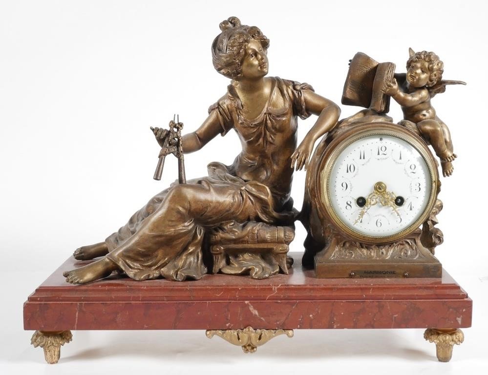 Appraisal: th century Bronze Mantel Clock with reclining female figure leaning