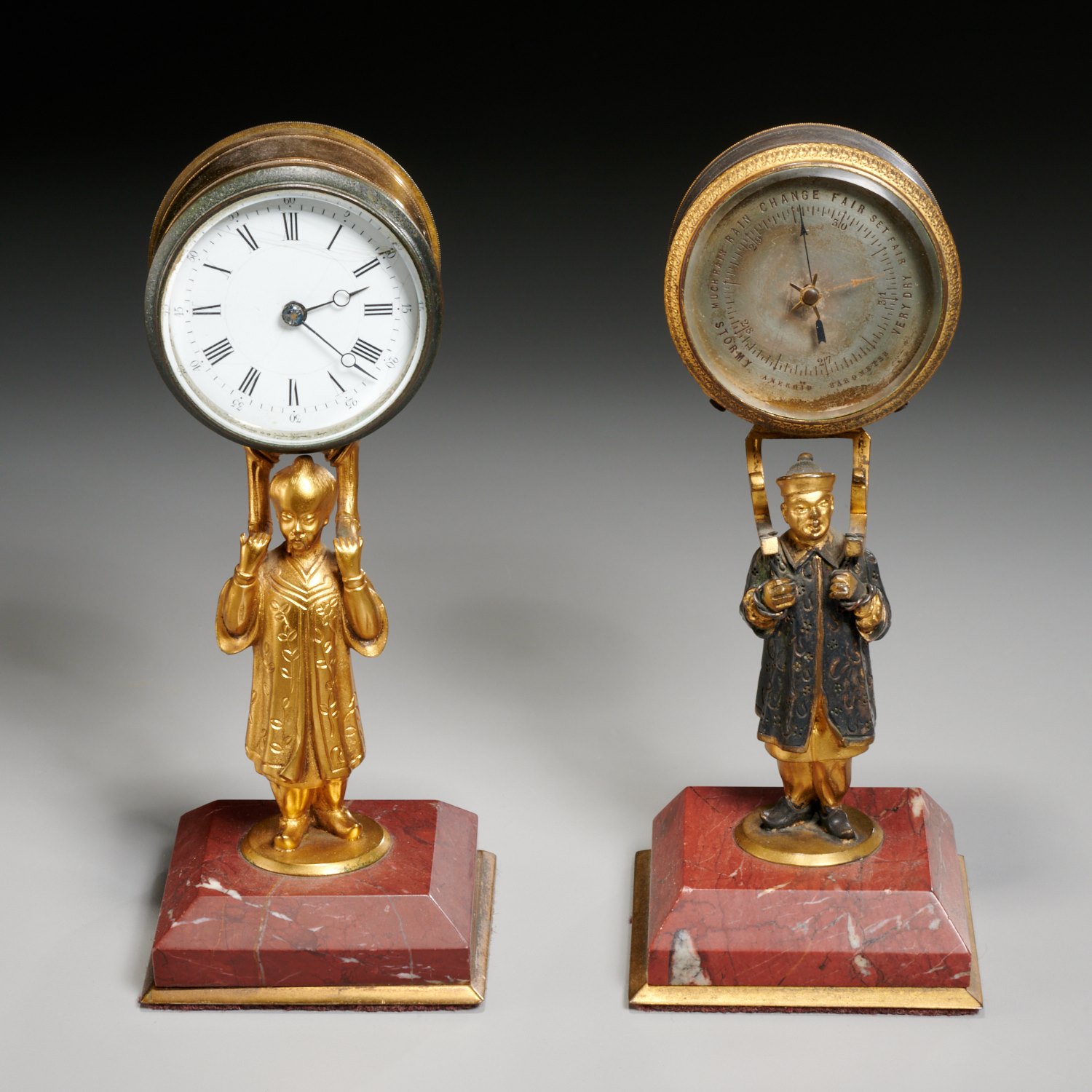 Appraisal: VICTORIAN GILT BRONZE FIGURAL CLOCK AND BAROMETER Second half th