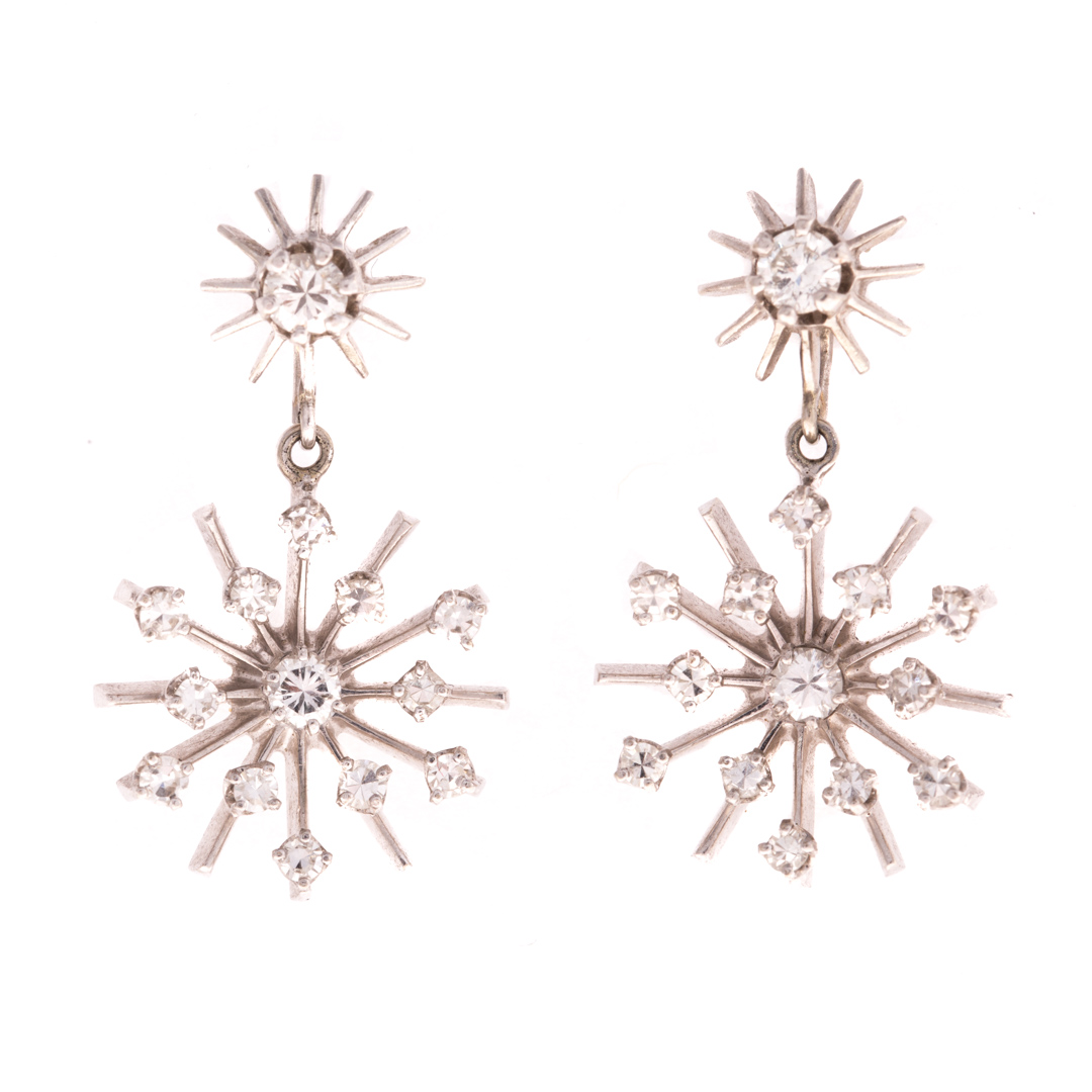 Appraisal: A Pair of Lady's Diamond Snowflake Ear Pendants K white