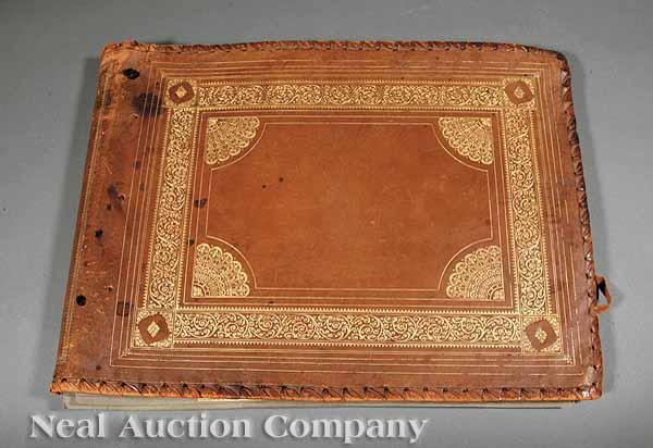 Appraisal: An Arts and Crafts Gilt-Tooled Brown Leather Debut Scrap Book