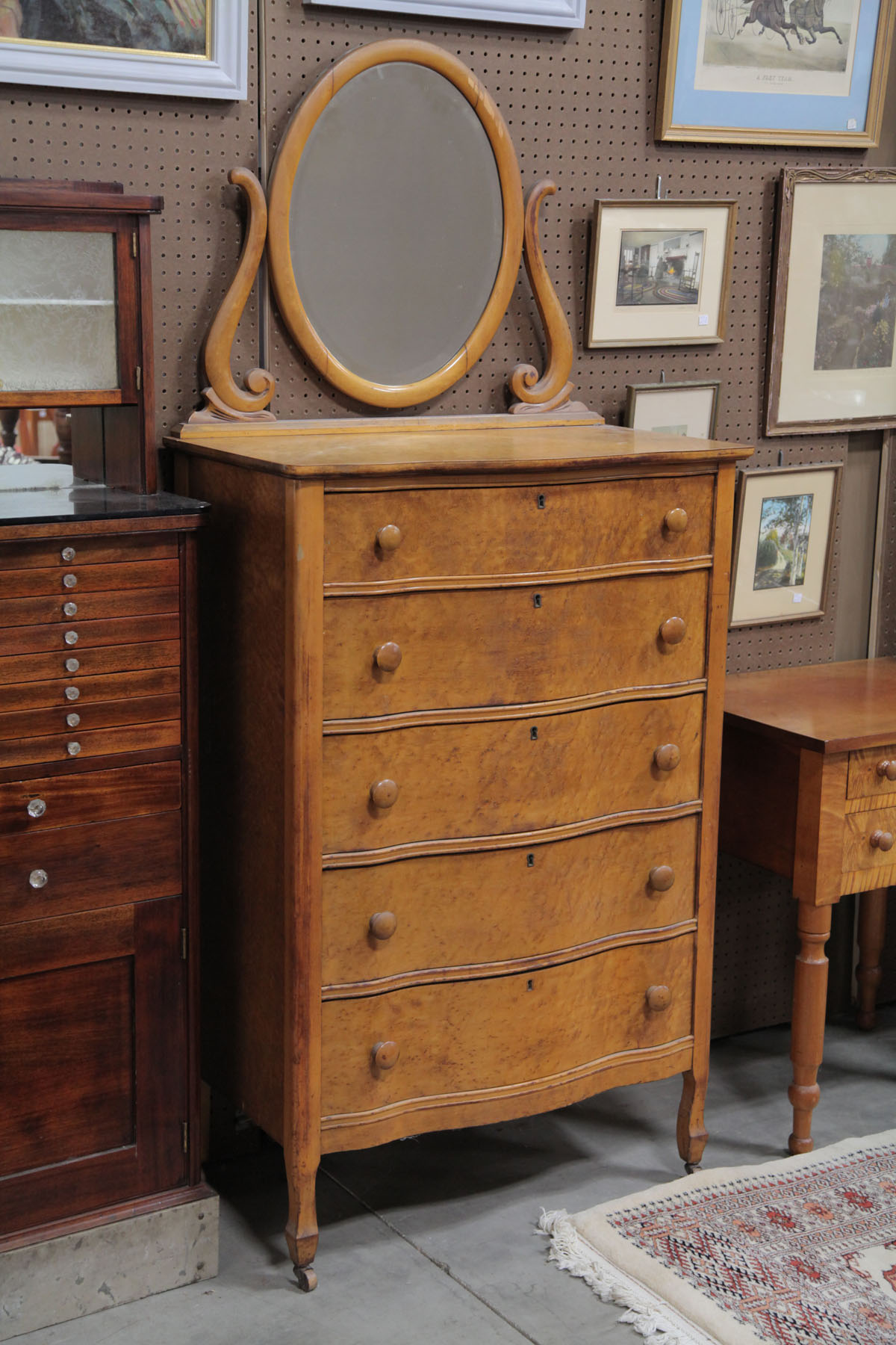 Appraisal: CHEST WITH MIRROR American first half th century Birdseye maple