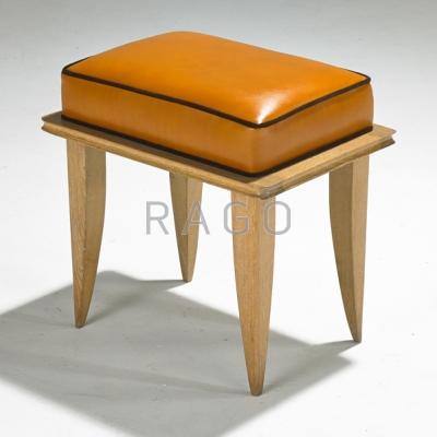 Appraisal: RENE GABRIEL Stool France s Leather limed oak and silk