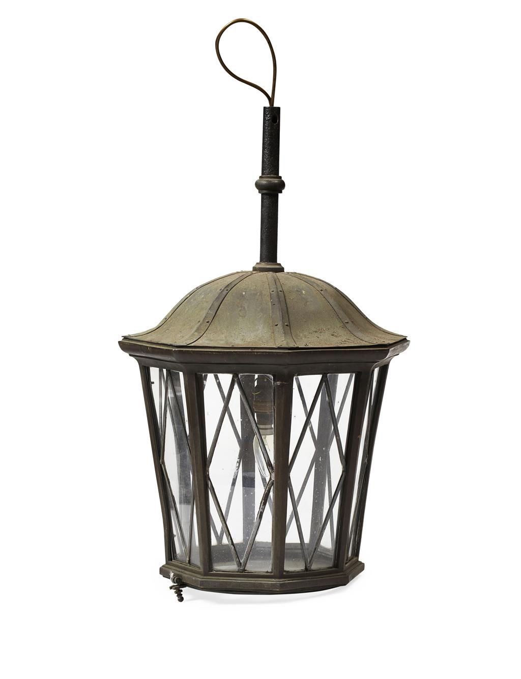 Appraisal: COPPER AND LEADED GLASS LANTERN LATE TH EARLY TH CENTURY