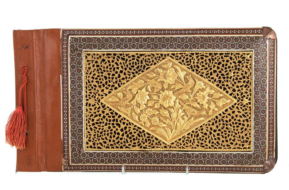 Appraisal: Persian Qajar folio or album late th century pierced gilt-bronze