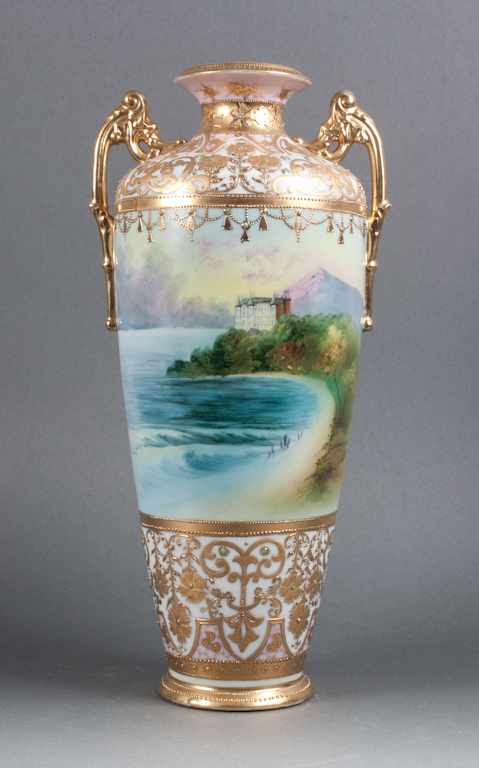 Appraisal: Nippon paint and gilt decorated double-handled vase early th century