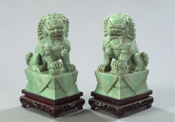 Appraisal: Pair of Kuang Hsu Well-Carved Gray-Green Soapstone Figures of Seated