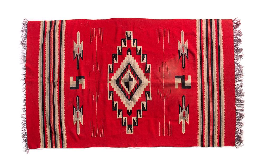 Appraisal: Early Navajo Chimayo Rolling Log Swastika Rug Early Navajo Chimayo