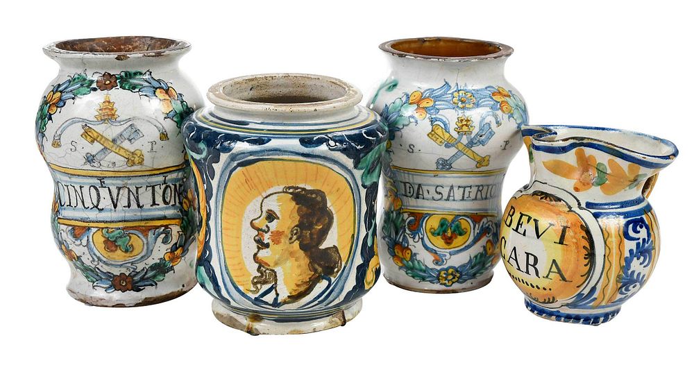 Appraisal: Four Italian Majolica Vessels probably th century comprising two lead