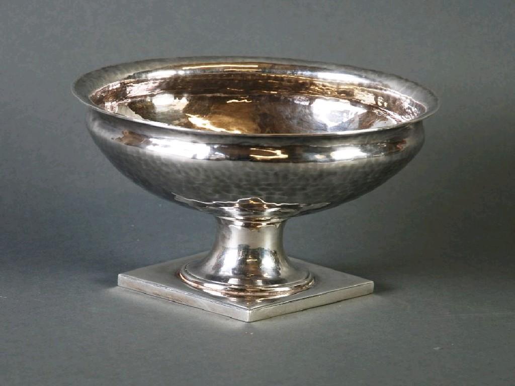 Appraisal: LATE VICTORIAN PLANISHED SILVER PEDESTAL BOWL with square base cm