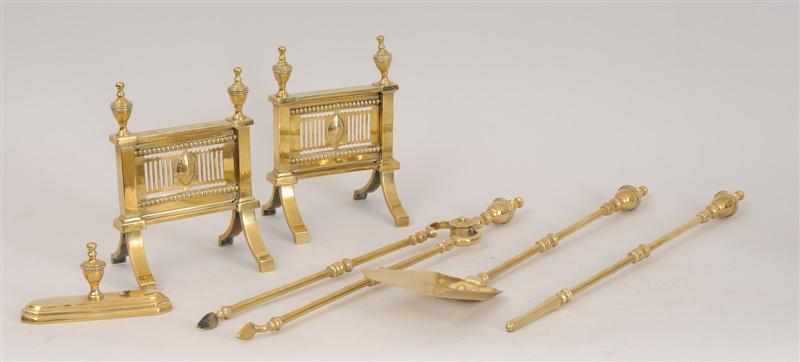 Appraisal: BRASS HEARTH ACCESSORIES Comprising a George III fender a pair