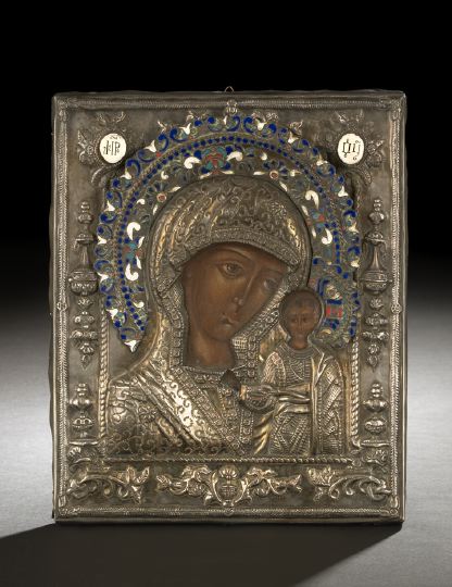 Appraisal: Large Russian Polychromed Wooden Ikon of the Tikhvin Virgin and