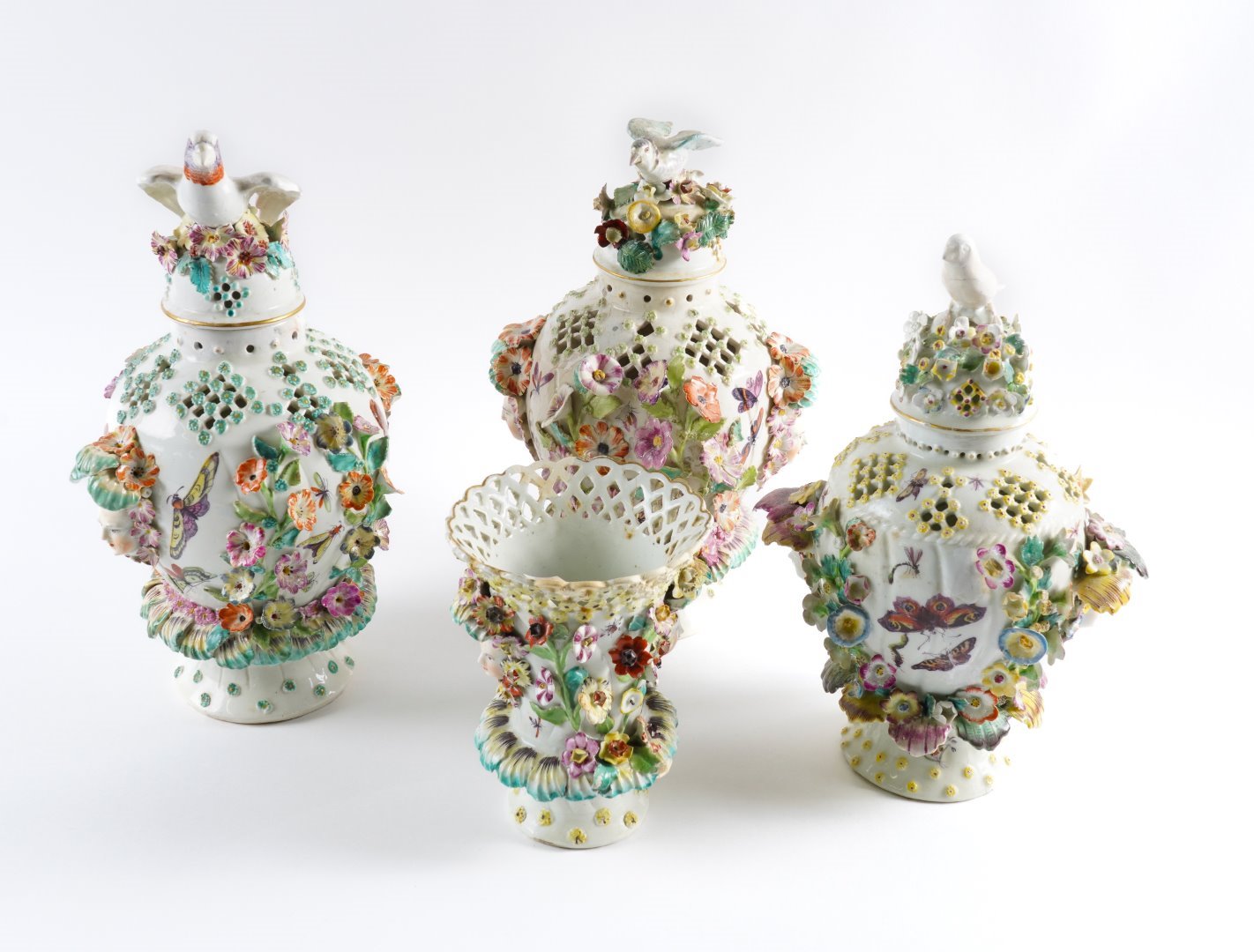 Appraisal: THREE DERBY FRILL VASES AND THREE COVERS Circa - Each