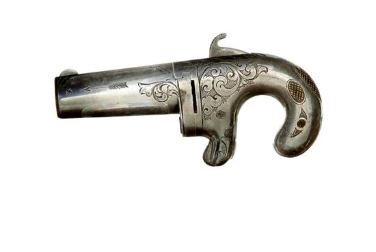 Appraisal: MOORE'S PATENT NO DERINGER caliber '' barrel silver-plated brass frame