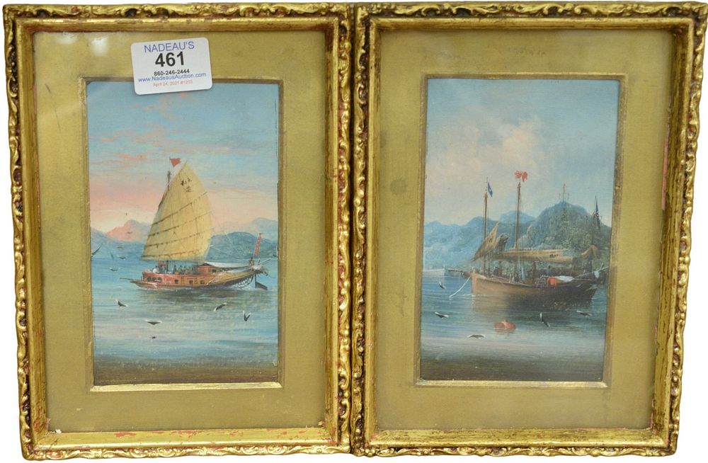 Appraisal: Pair of Chinese School Paintings oils on panel each depicting