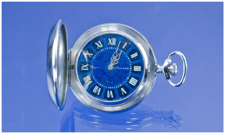 Appraisal: Russian Pocket watch Molneya Blue dial and chrome plated case